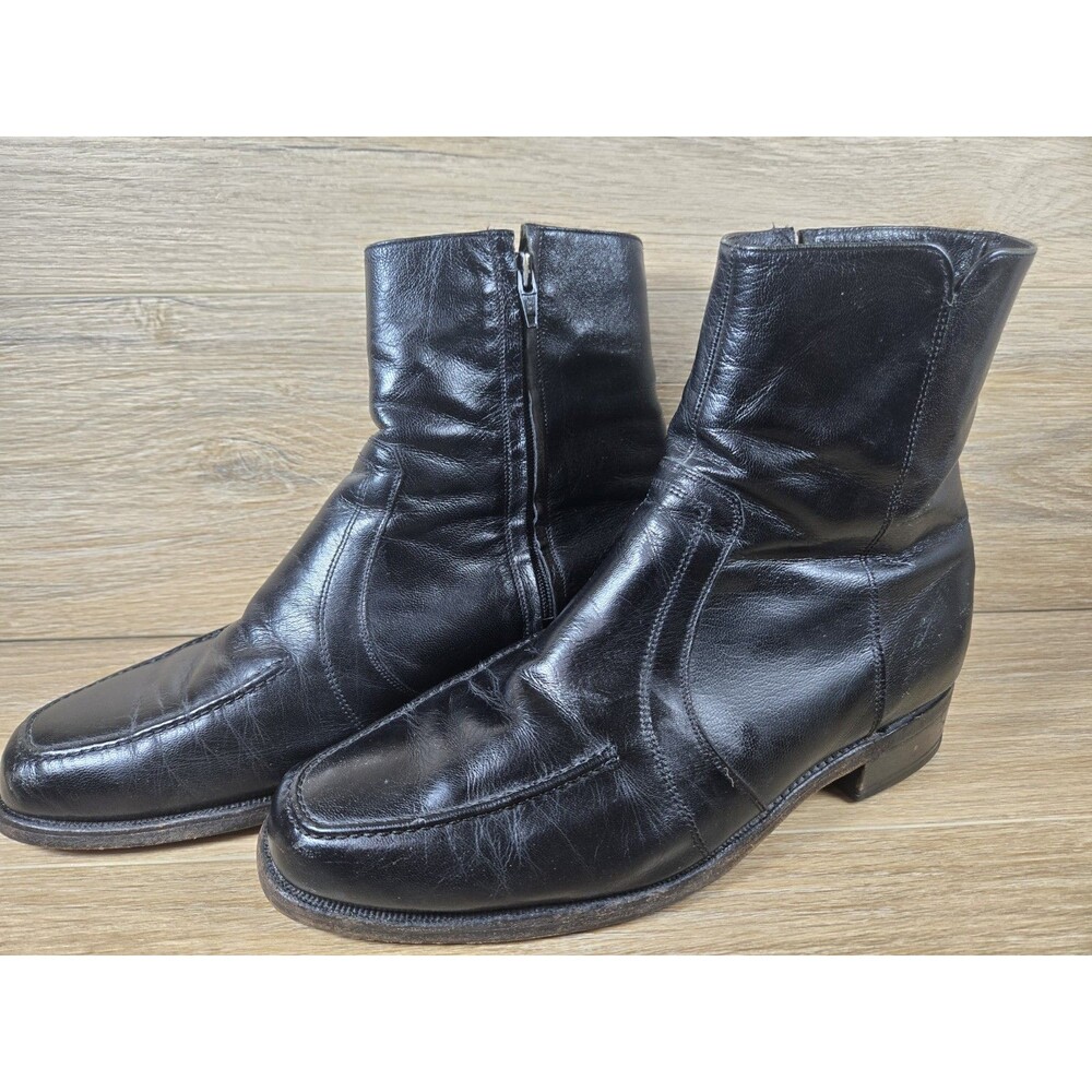 ​Vintage 70s 80s Florsheim  Black Leather Boots Men 10 3E Wide Beatle Hipster